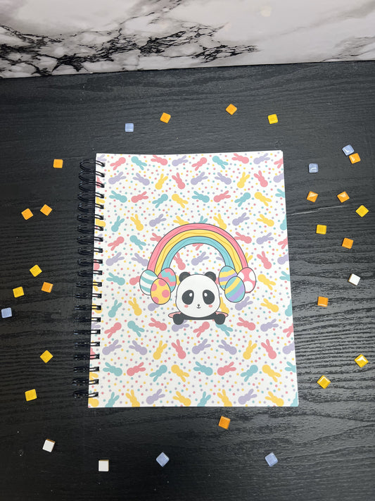 Easter Panda - Spiral Notebook, Ruled Lines Journal, Handmade Stationary, Soft Cover Notebook