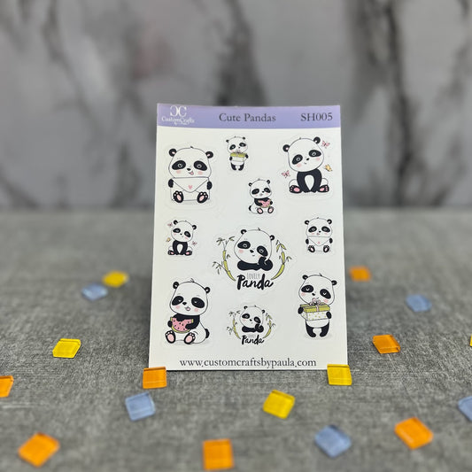 Cute Pandas Sticker Sheet, Cute Planner Stickers, Journal Stickers